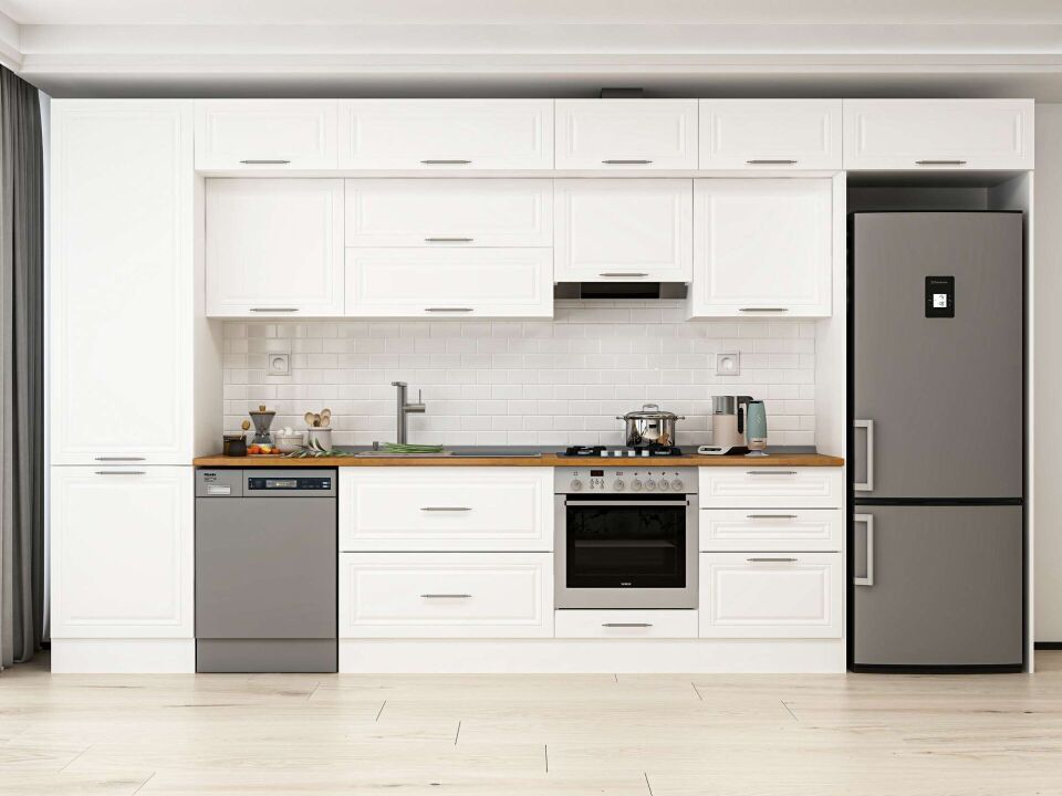 Alvinka 400X240 Cm Klasik Mebran Mutfak Dolabı Beyaz Beyaz Mbb-E80B60S60-2