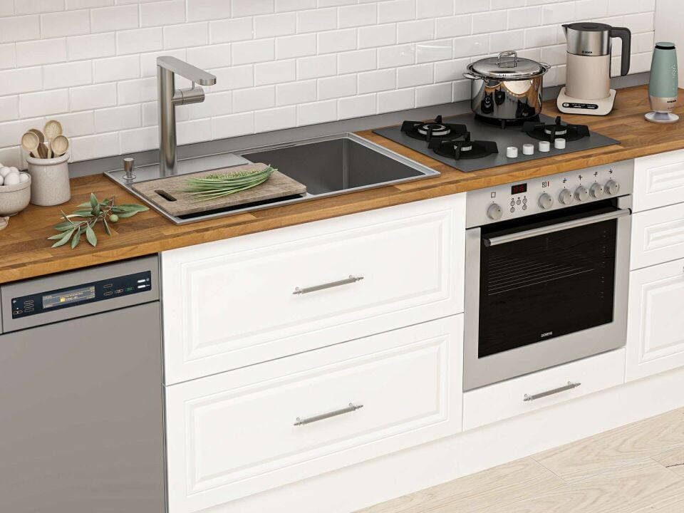 Alvinka 400X240 Cm Klasik Mebran Mutfak Dolabı Beyaz Beyaz Mbb-E80B60S60-2