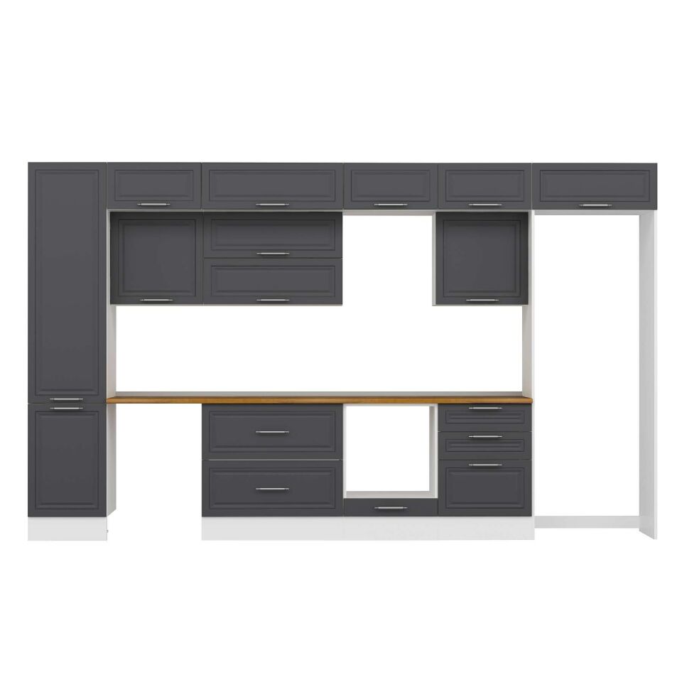 Alvinka 400X240 Cm Klasik Mebran Mutfak Dolabı Mbb-E90B50S60-2 Mebran | Antrasit - Mdf