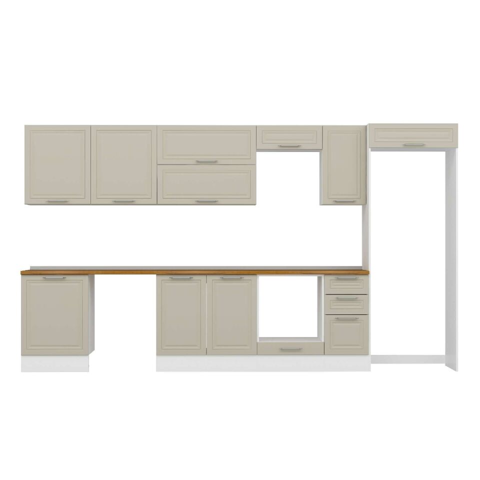Alvinka 380X222 Cm Klasik Mebran Mutfak Dolabı Mb-E80S60S40-2 Mebran | Kumtaşı - Suntalam