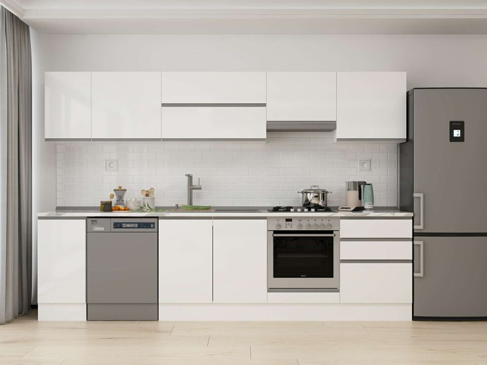 Alvinka 310X210 Cm High Gloss Mutfak Dolabı M-E90S40S60-1 High Gloss | Beyaz - Mdf