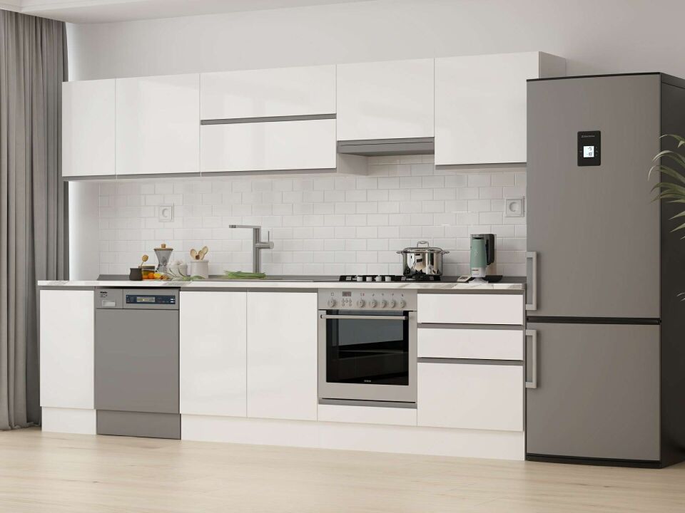 Alvinka 310X210 Cm High Gloss Mutfak Dolabı M-E90S40S60-1 High Gloss | Beyaz - Mdf