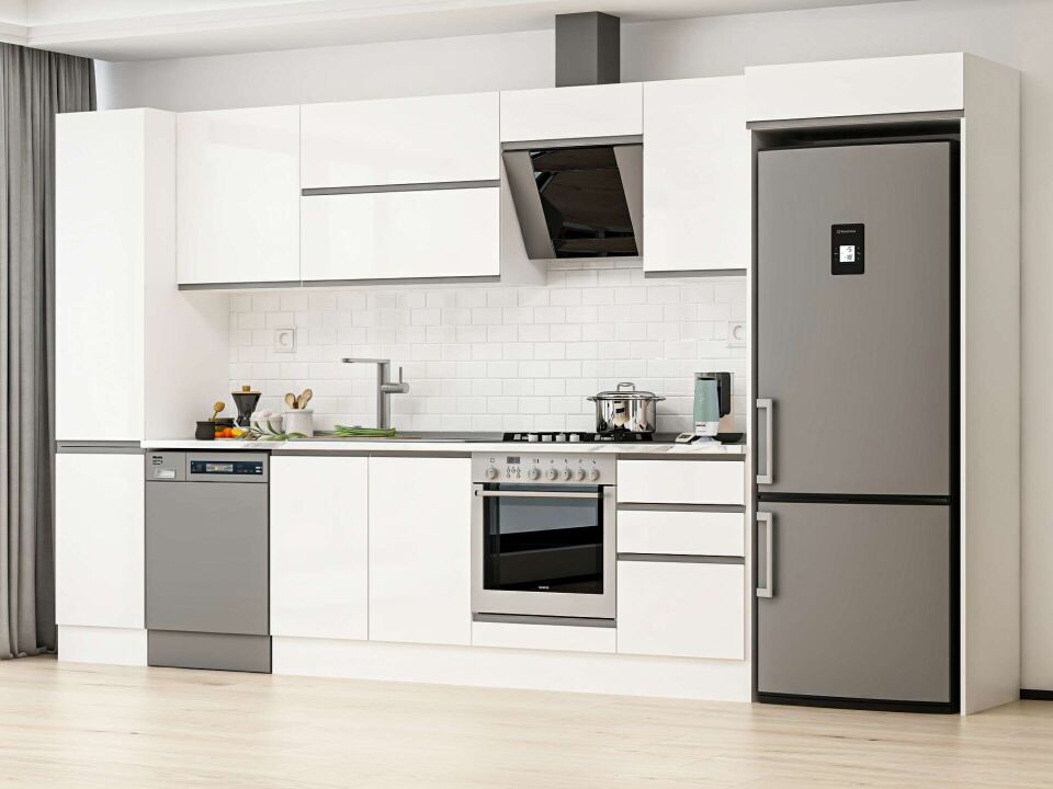Alvinka 385X222 Cm High Gloss Mutfak Dolabı Mbb-E90B45S50-2 High Gloss | Beyaz - Mdf