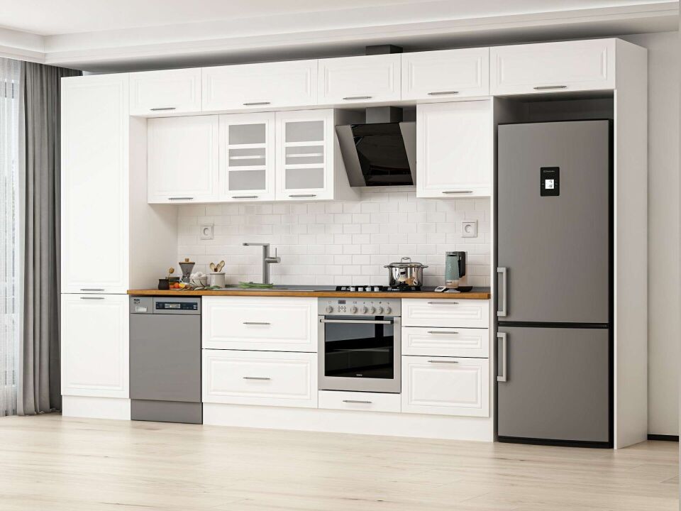 Alvinka 400X240 Cm Klasik Mebran Mutfak Dolabı Beyaz Beyaz Mbb-E80B60S60-3
