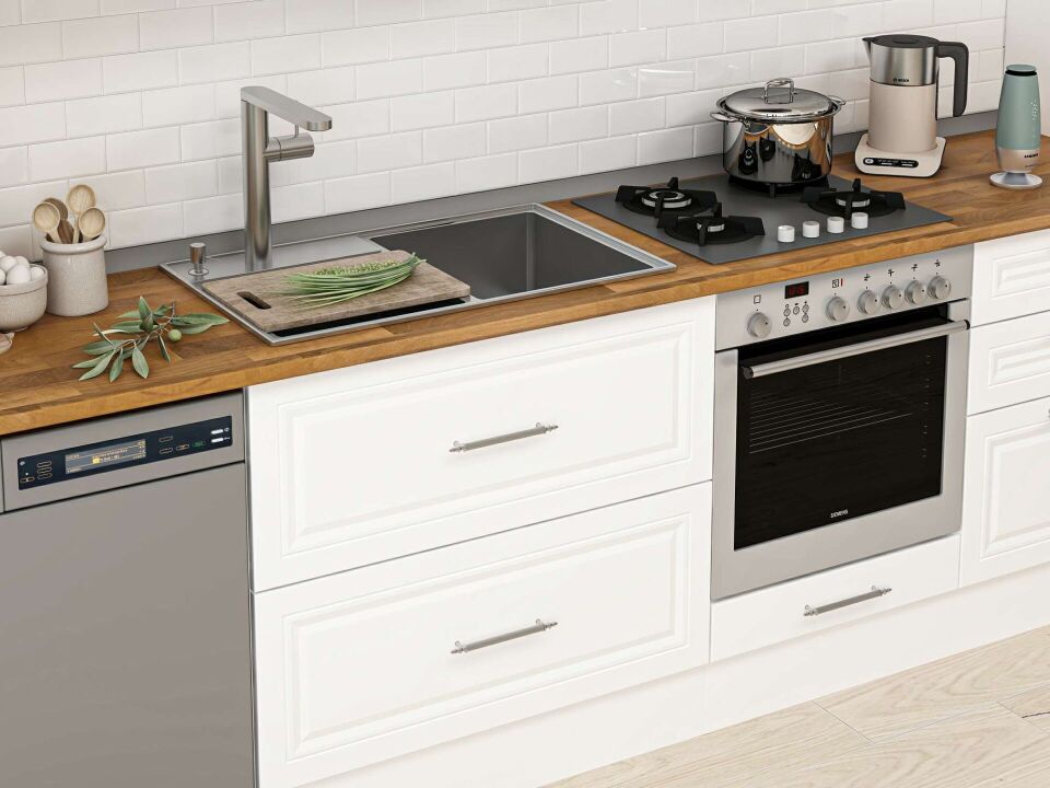 Alvinka 400X240 Cm Klasik Mebran Mutfak Dolabı Beyaz Beyaz Mbb-E80B60S60-3