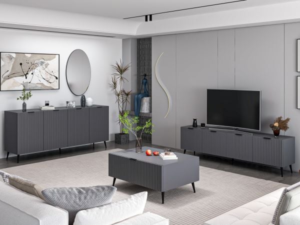 Minar Kale Plus Set2 Tv + Orta Sehpa + Aynalı Konsol Antrasit