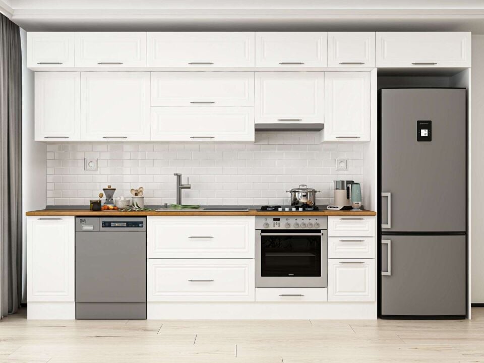 Alvinka 370X240 Cm Klasik Mebran Mutfak Dolabı Beyaz Beyaz Mb-E90S40S40-1