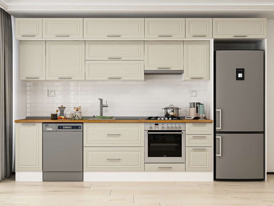 Alvinka 370X240 Cm Klasik Mebran Mutfak Dolabı Beyaz Beyaz Mb-E90S40S40-1