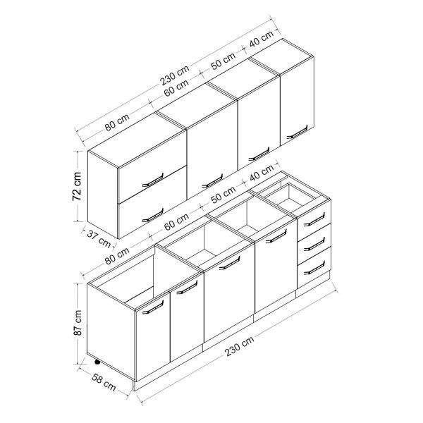 Minar 230 Cm Mutfak Dolabı Beyaz Antrasit 230-A2