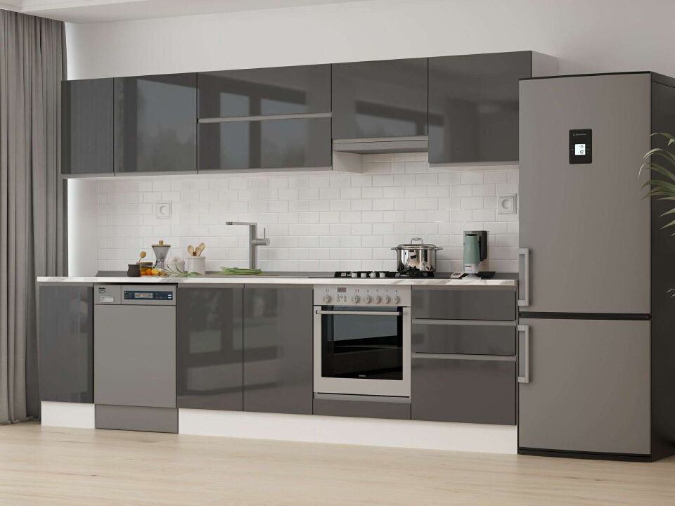 Alvinka 310X210 Cm High Gloss Mutfak Dolabı M-E90S40S60-1 High Gloss | Antrasit - Mdf