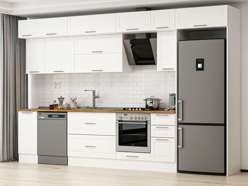 Alvinka 370X240 Cm Klasik Mebran Mutfak Dolabı Beyaz Beyaz Mb-E90S40S40-2