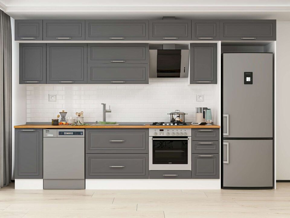 Alvinka 370X240 Cm Klasik Mebran Mutfak Dolabı Beyaz Beyaz Mb-E90S40S40-2