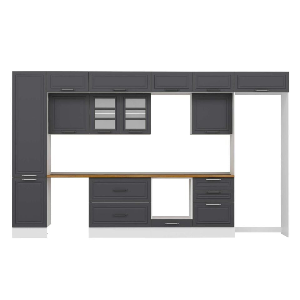 Alvinka 400X240 Cm Klasik Mebran Mutfak Dolabı Mbb-E90B50S60-3 Mebran | Antrasit - Suntalam