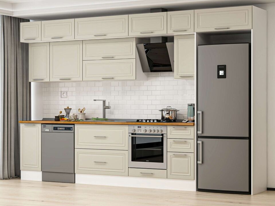 Alvinka 370X240 Cm Klasik Mebran Mutfak Dolabı Beyaz Beyaz Mb-E90S40S40-2