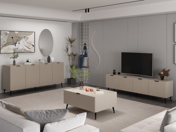 Minar Kale Plus Set2 Tv + Orta Sehpa + Aynalı Konsol Kumtaşı