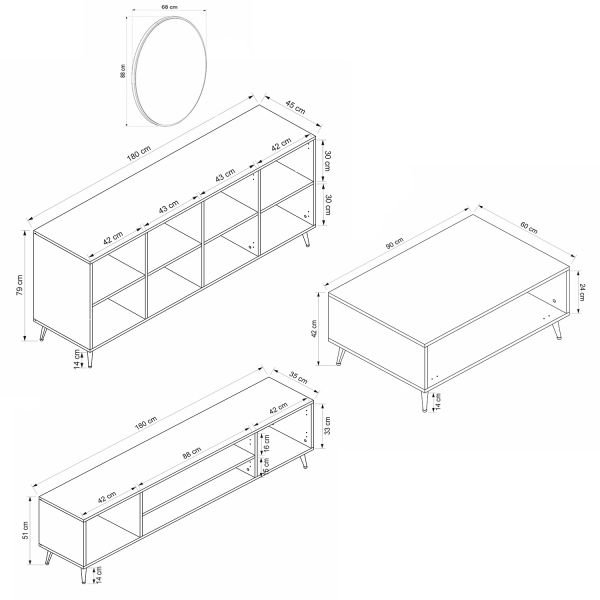 Minar Kale Plus Set2 Tv + Orta Sehpa + Aynalı Konsol Kumtaşı