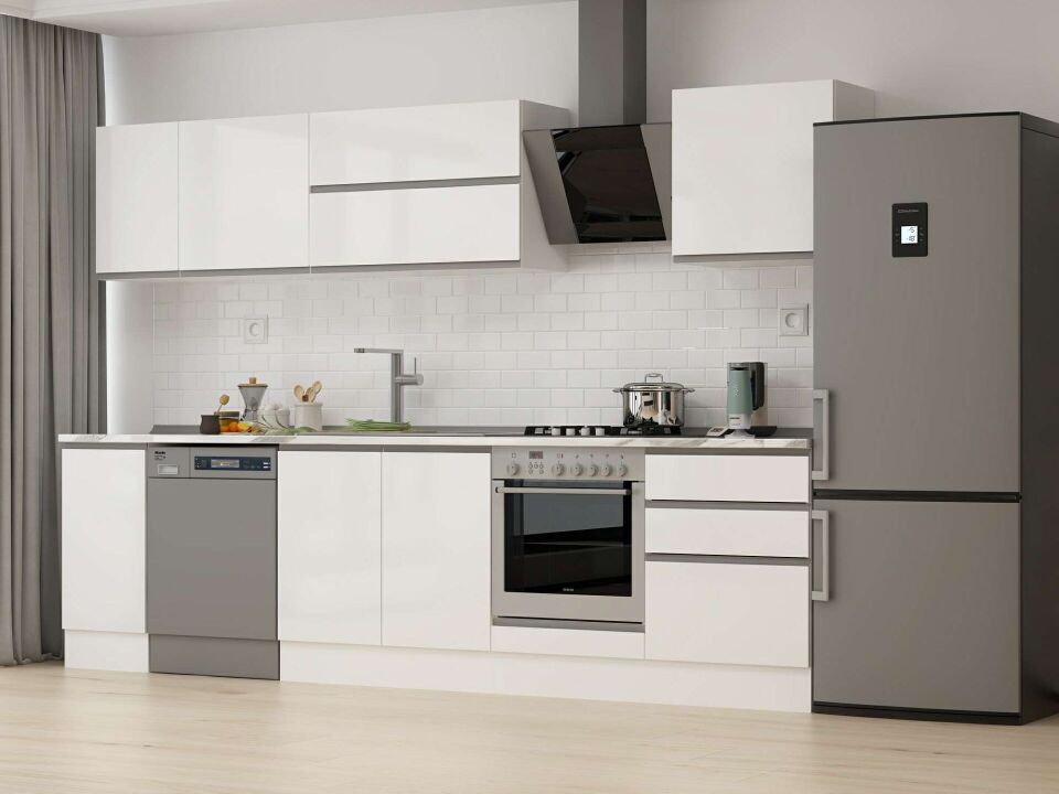 Alvinka 310X210 Cm High Gloss Mutfak Dolabı M-E90S40S60-2 High Gloss | Beyaz - Suntalam