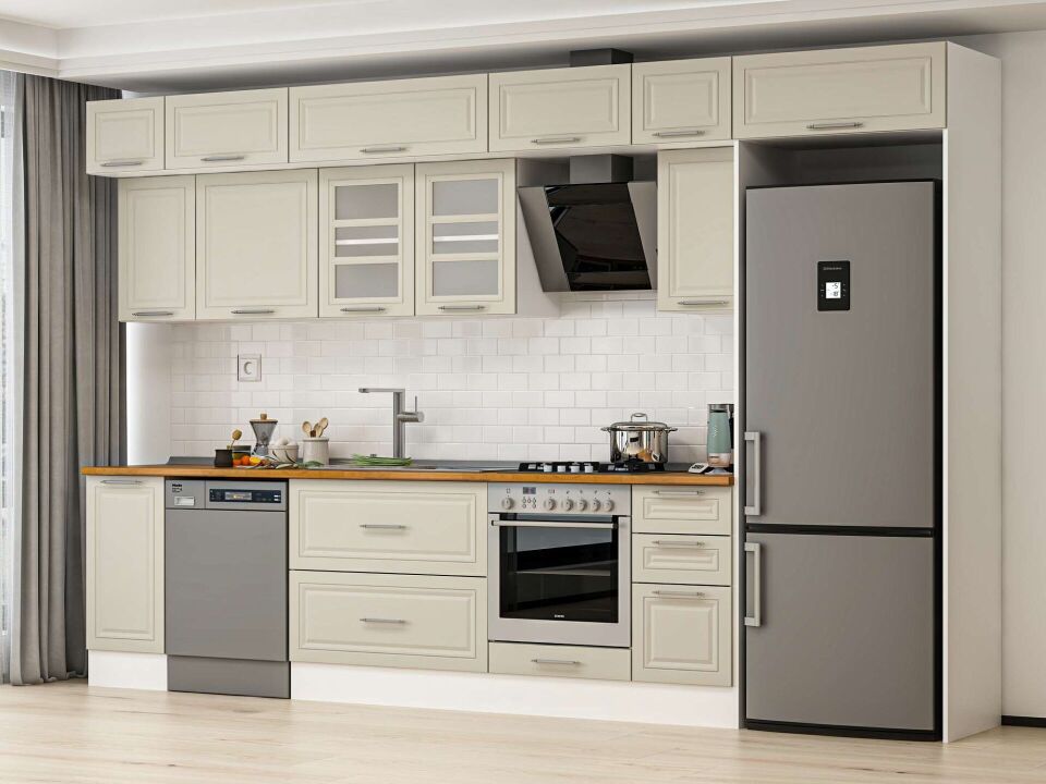 Alvinka 370X240 Cm Klasik Mebran Mutfak Dolabı Beyaz Beyaz Mb-E90S40S40-3