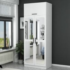 Kale 2 Kapaklı Aynalı Zincir Dolap-Yüklük - Beyaz