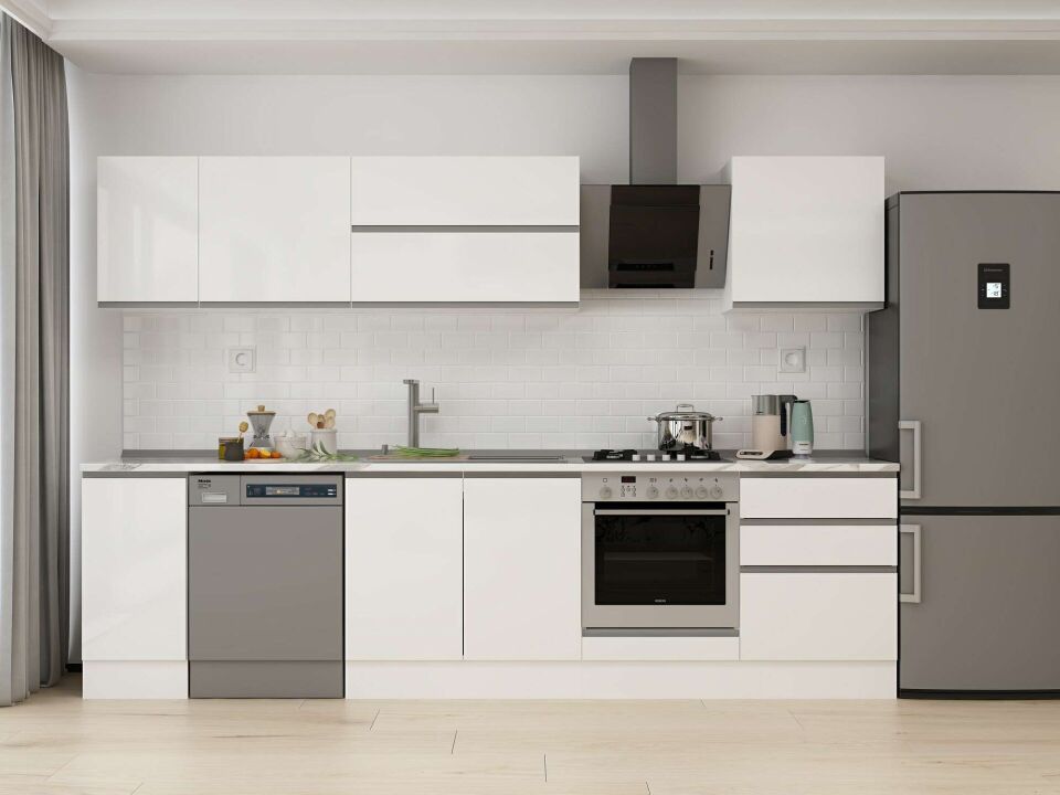 Alvinka 310X210 Cm High Gloss Mutfak Dolabı M-E90S40S60-2 High Gloss | Beyaz - Mdf