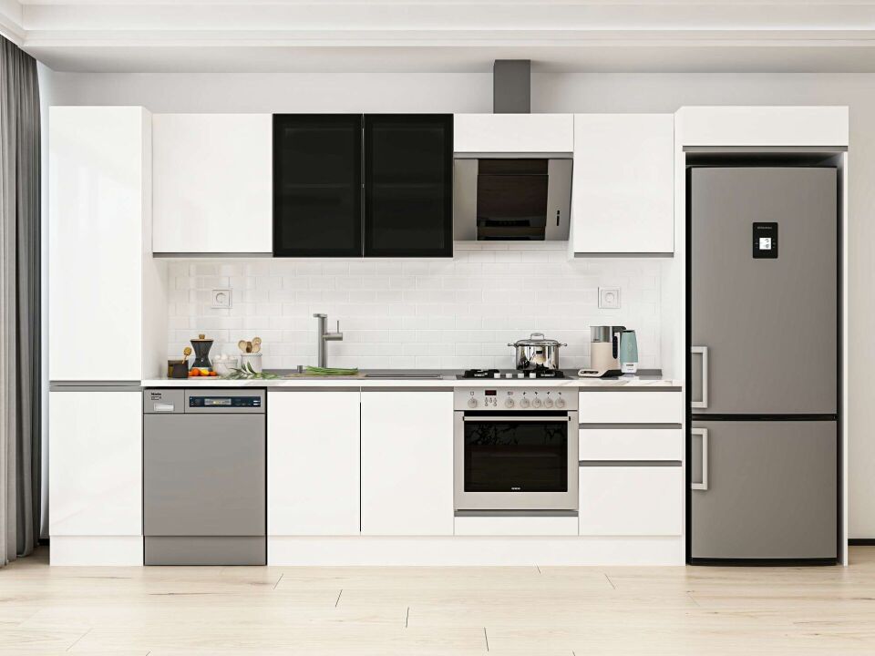 Alvinka 385X222 Cm High Gloss Mutfak Dolabı Mbb-E90B45S50-3 High Gloss | Beyaz - Mdf