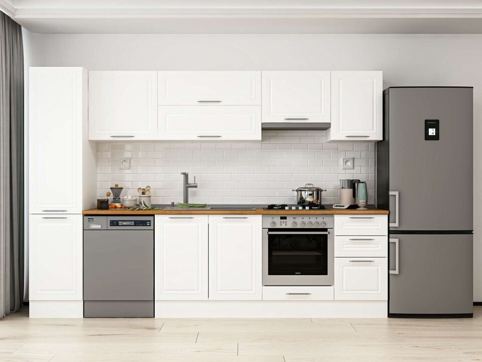 Alvinka 290X210 Cm Klasik Mebran Mutfak Dolabı Mb-E80B45S45-1 Mebran | Beyaz - Mdf