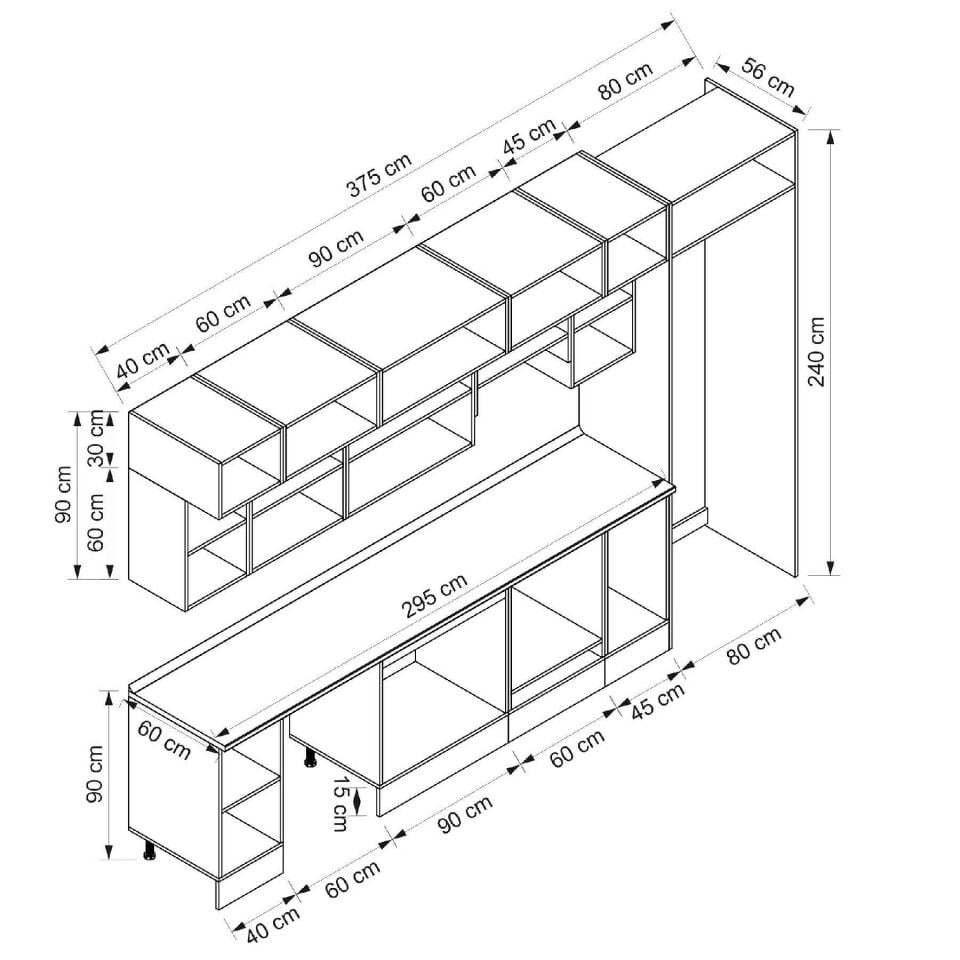 Alvinka 375X240 Cm Klasik Mebran Mutfak Dolabı Beyaz Beyaz Mb-E90S40S45-1