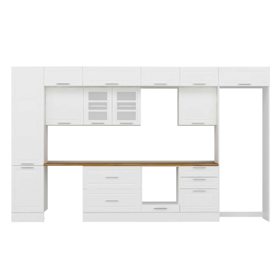 Alvinka 400X240 Cm Klasik Mebran Mutfak Dolabı Mbb-E90B50S60-3 Mebran | Beyaz - Mdf