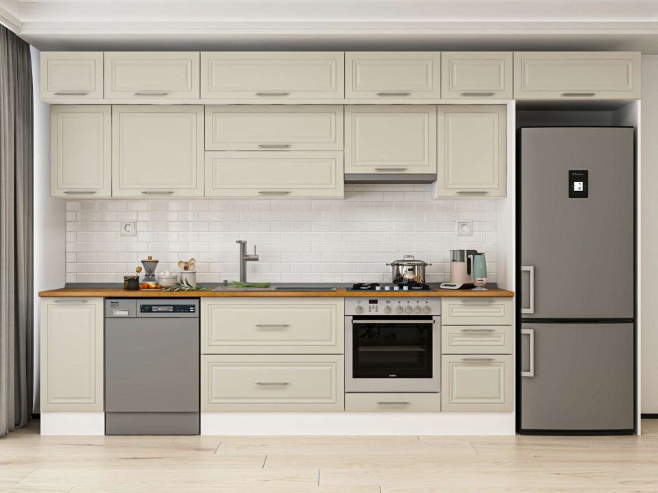 Alvinka 375X240 Cm Klasik Mebran Mutfak Dolabı Beyaz Beyaz Mb-E90S40S45-1