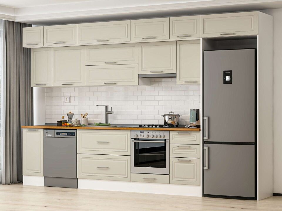Alvinka 375X240 Cm Klasik Mebran Mutfak Dolabı Beyaz Beyaz Mb-E90S40S45-1