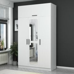 Kale 3 Kapaklı Aynalı Zincir Dolap-Yüklük - Beyaz 255CM