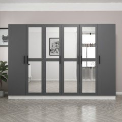 Minar Kale 6 Kapaklı 4 Aynalı 2 Çekmeceli Dolap Beyaz Antrasit