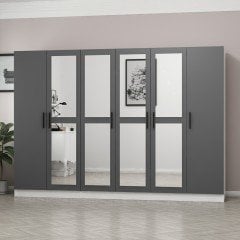 Minar Kale 6 Kapaklı 4 Aynalı 2 Çekmeceli Dolap Beyaz Antrasit