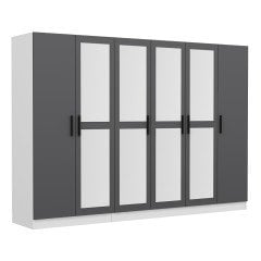 Minar Kale 6 Kapaklı 4 Aynalı 2 Çekmeceli Dolap Beyaz Antrasit