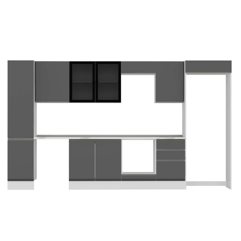 Alvinka 385X222 Cm High Gloss Mutfak Dolabı Mbb-E90B45S50-3 High Gloss | Antrasit - Suntalam