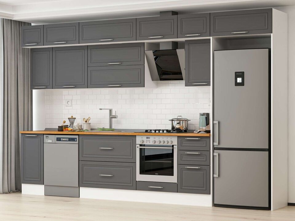 Alvinka 375X240 Cm Klasik Mebran Mutfak Dolabı Beyaz Beyaz Mb-E90S40S45-2