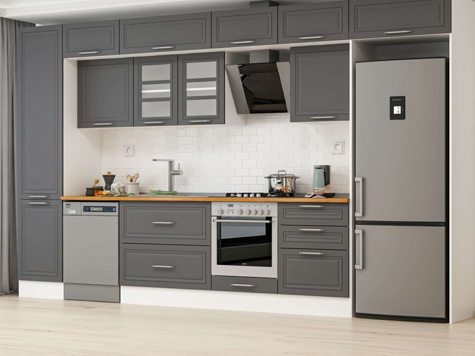 Alvinka 400X240 Cm Klasik Mebran Mutfak Dolabı Mbb-E90B50S60-3 Mebran | Antrasit - Mdf
