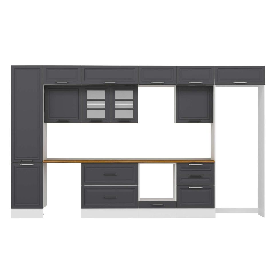Alvinka 400X240 Cm Klasik Mebran Mutfak Dolabı Mbb-E90B50S60-3 Mebran | Antrasit - Mdf
