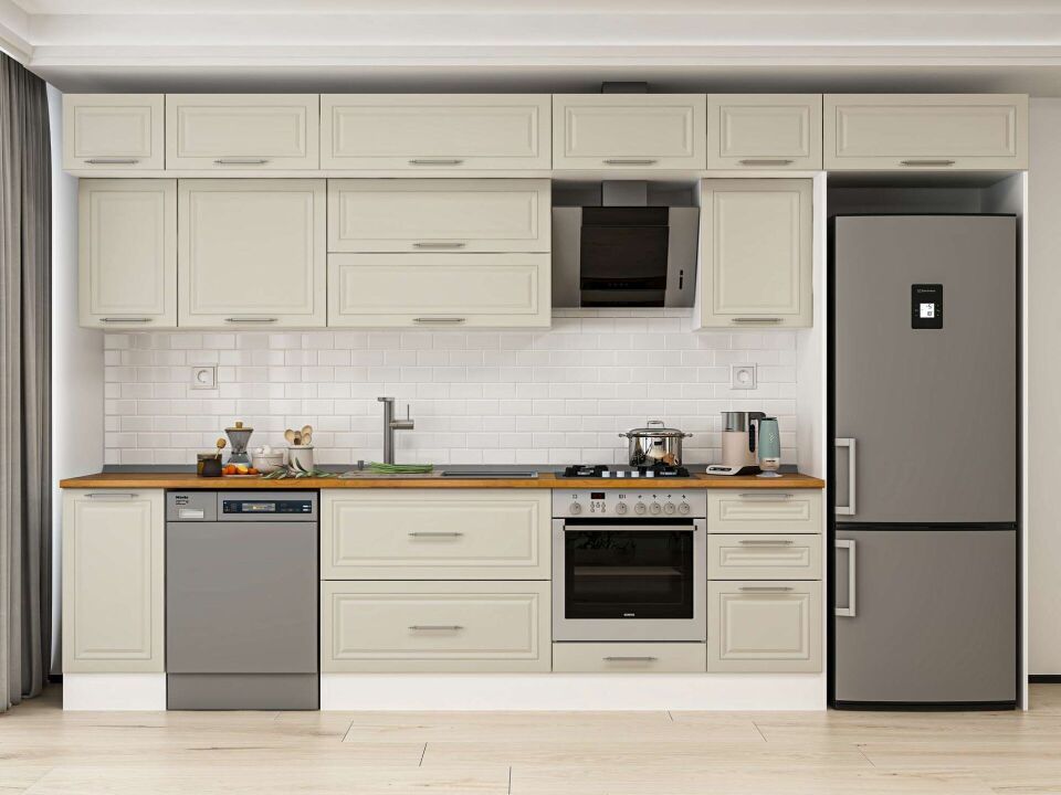 Alvinka 375X240 Cm Klasik Mebran Mutfak Dolabı Beyaz Beyaz Mb-E90S40S45-2