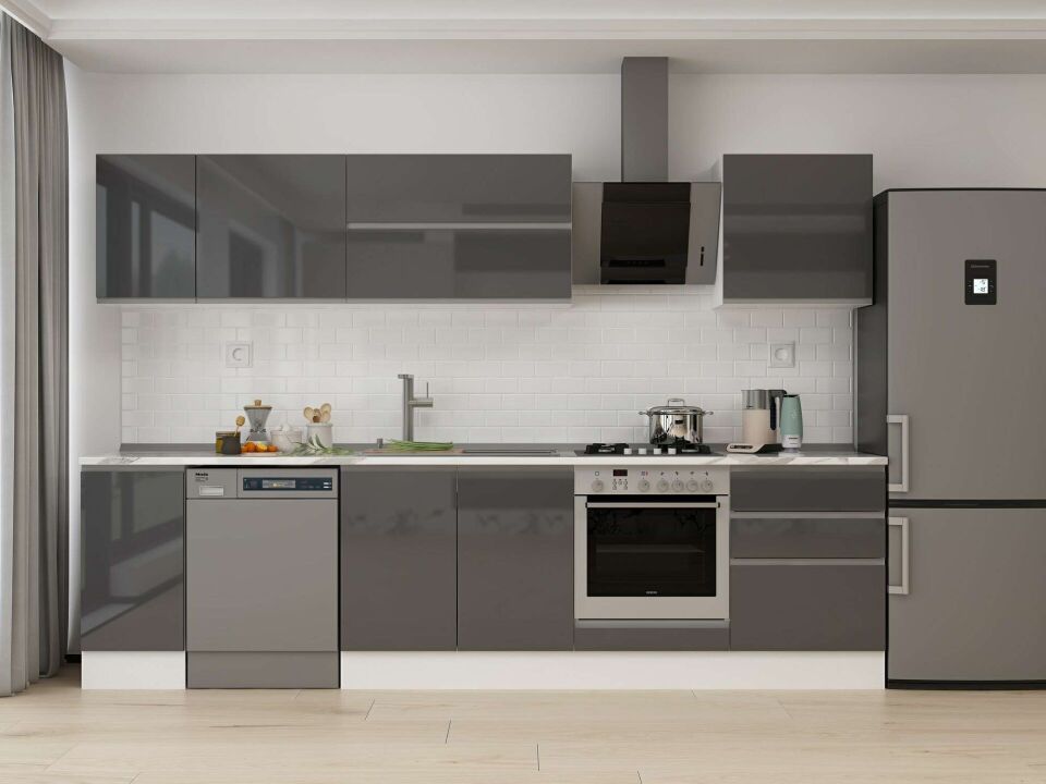 Alvinka 310X210 Cm High Gloss Mutfak Dolabı M-E90S40S60-2 High Gloss | Antrasit - Mdf