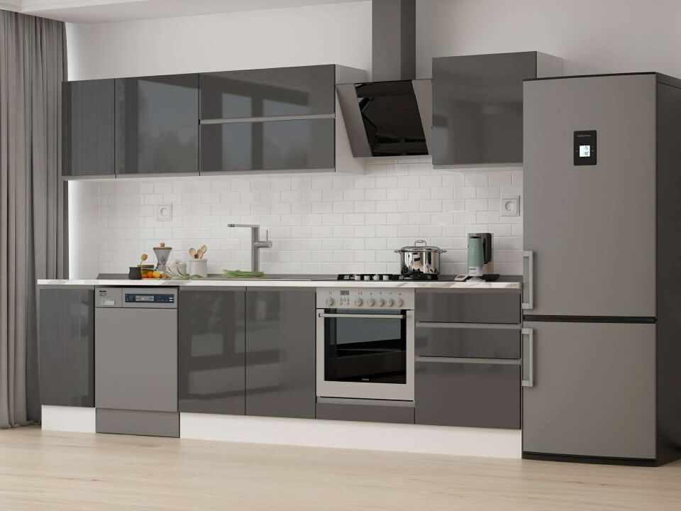 Alvinka 310X210 Cm High Gloss Mutfak Dolabı M-E90S40S60-2 High Gloss | Antrasit - Mdf