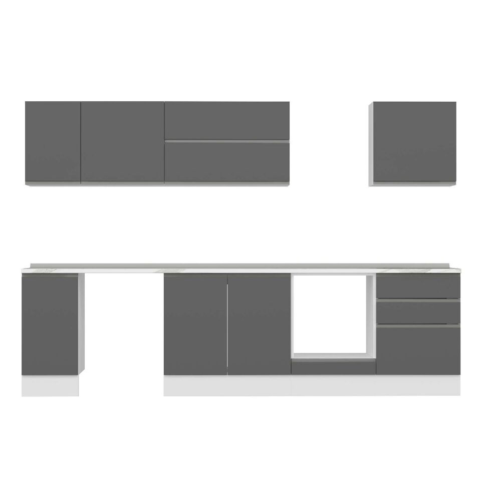 Alvinka 310X210 Cm High Gloss Mutfak Dolabı M-E90S40S60-2 High Gloss | Antrasit - Mdf