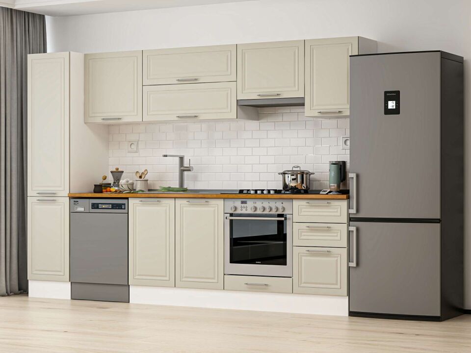 Alvinka 290X210 Cm Klasik Mebran Mutfak Dolabı Mb-E80B45S45-1 Mebran | Kumtaşı - Mdf