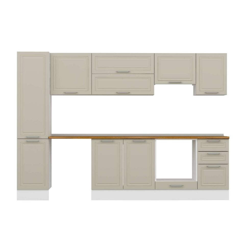 Alvinka 290X210 Cm Klasik Mebran Mutfak Dolabı Mb-E80B45S45-1 Mebran | Kumtaşı - Mdf