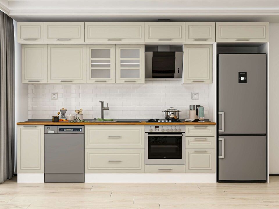 Alvinka 375X240 Cm Klasik Mebran Mutfak Dolabı Beyaz Beyaz Mb-E90S40S45-3