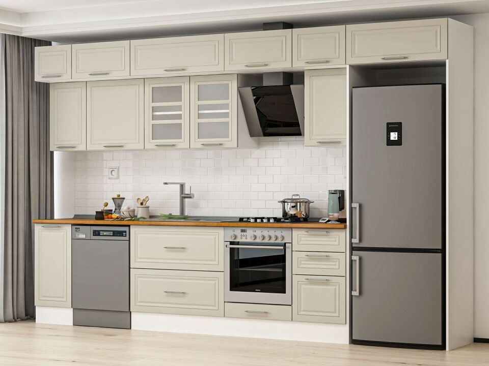 Alvinka 375X240 Cm Klasik Mebran Mutfak Dolabı Beyaz Beyaz Mb-E90S40S45-3