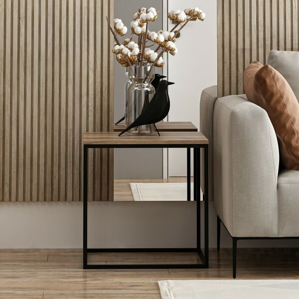 Başak Metal Ayaklı Yan Sehpa - Dore