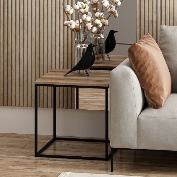 Başak Metal Ayaklı Yan Sehpa - Dore