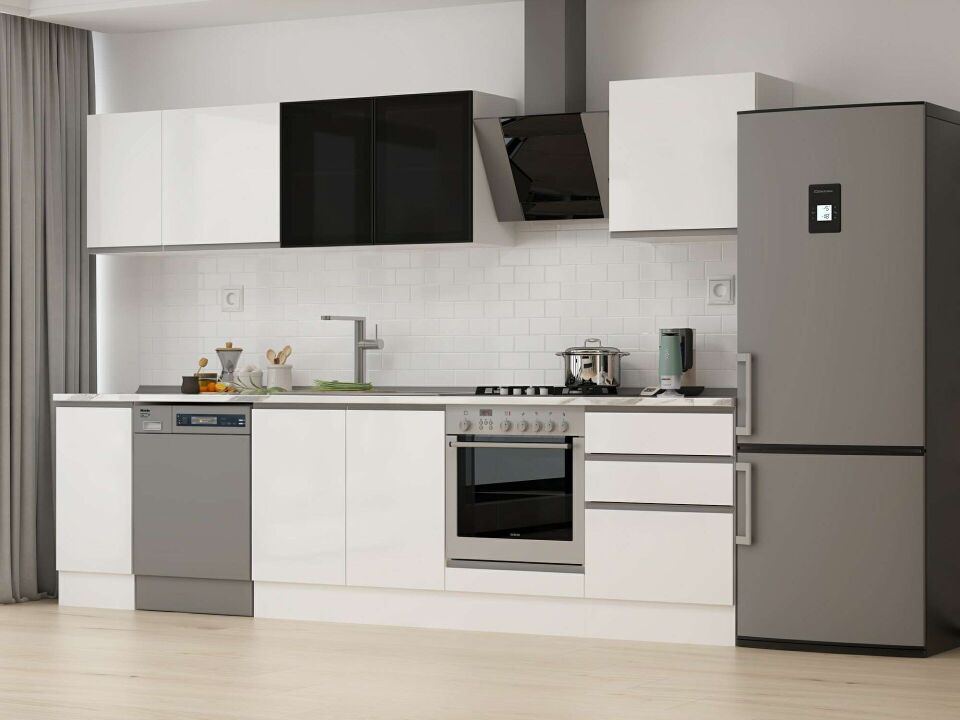 Alvinka 310X210 Cm High Gloss Mutfak Dolabı M-E90S40S60-3 High Gloss | Beyaz - Suntalam