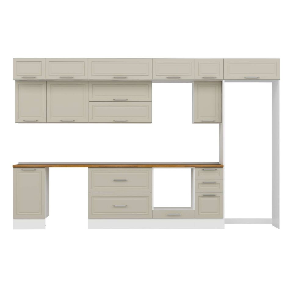 Alvinka 365X240 Cm Klasik Mebran Mutfak Dolabı Mb-E80S45S40-2 Mebran | Kumtaşı - Suntalam